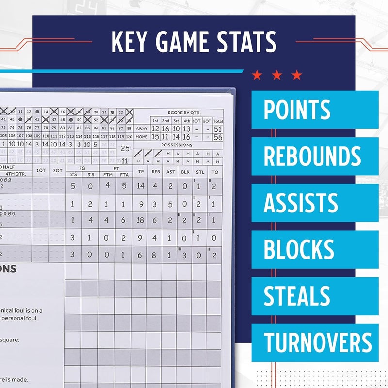 Murray Sporting Goods Premium Basketball Scorebook - 60 Games Score Book Side by Side Stat Keeping Book - Image 4